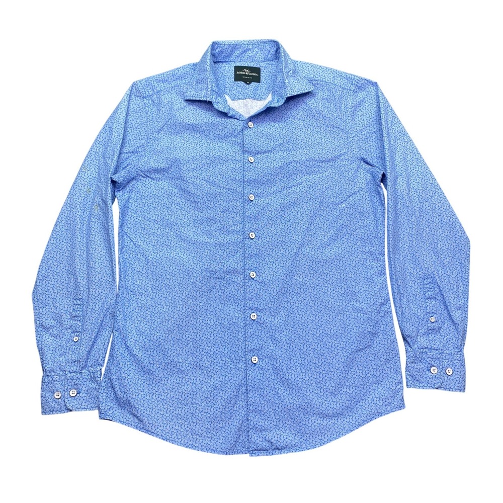 Rodd & Gunn Mens Blue Micro Floral Print Cotton Sports Fit Button Down Shirt M